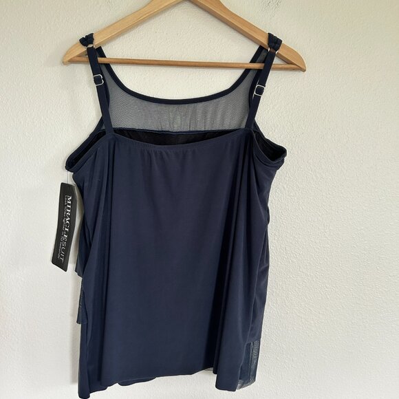 NWT Miraclesuit Tankini Top 14 Blue Mirage Underwire Asymmetric Mesh Swim - Picture 4 of 10